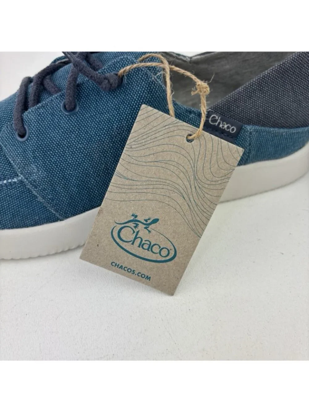 Chaco Chillos Sneaker Mens Sz 9 Slip on with Strings Ocean Blue Boat Canvas